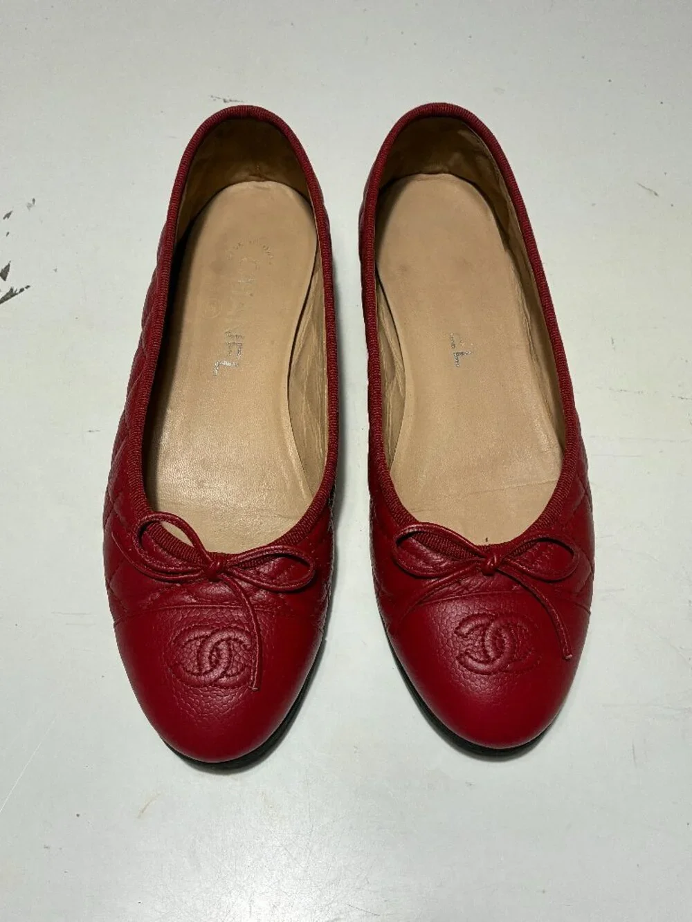Chanel Red Cushioned Caviar Leather Ballet Flats 37